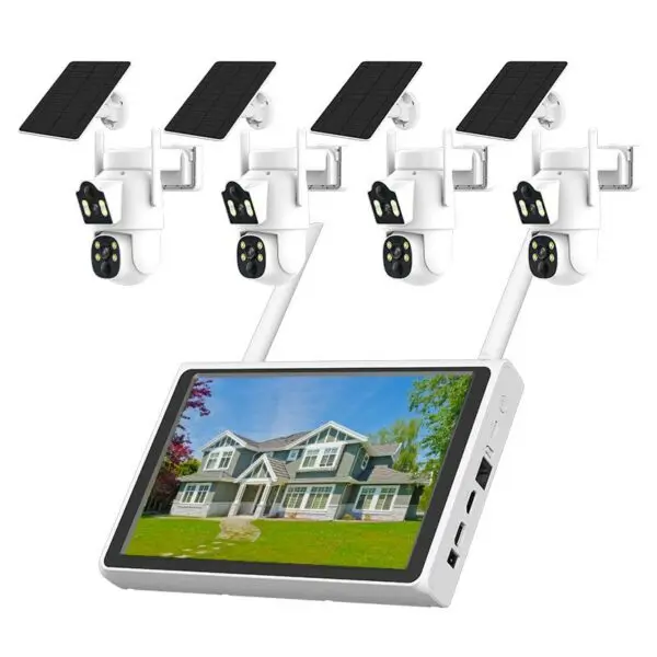 KIT VIDEOSURVEILLANCE 4 caméras SANS FIL SOLAIRE + 1 NVR avec écran intégré