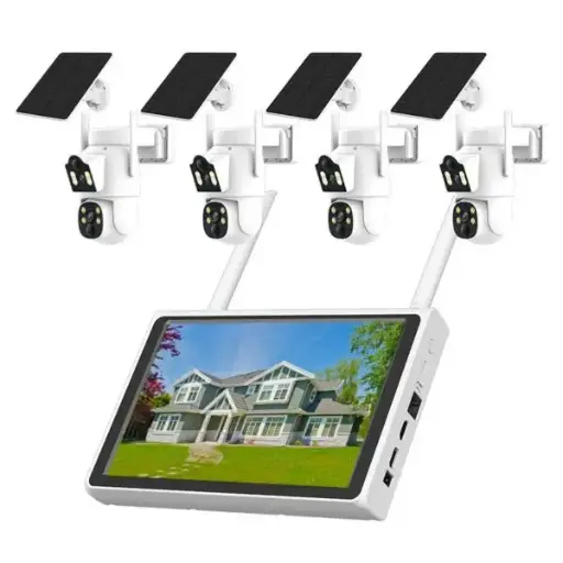 [kit-4cam/solaire] KIT VIDEOSURVEILLANCE 4 caméras SANS FIL SOLAIRE + 1 NVR avec écran intégré